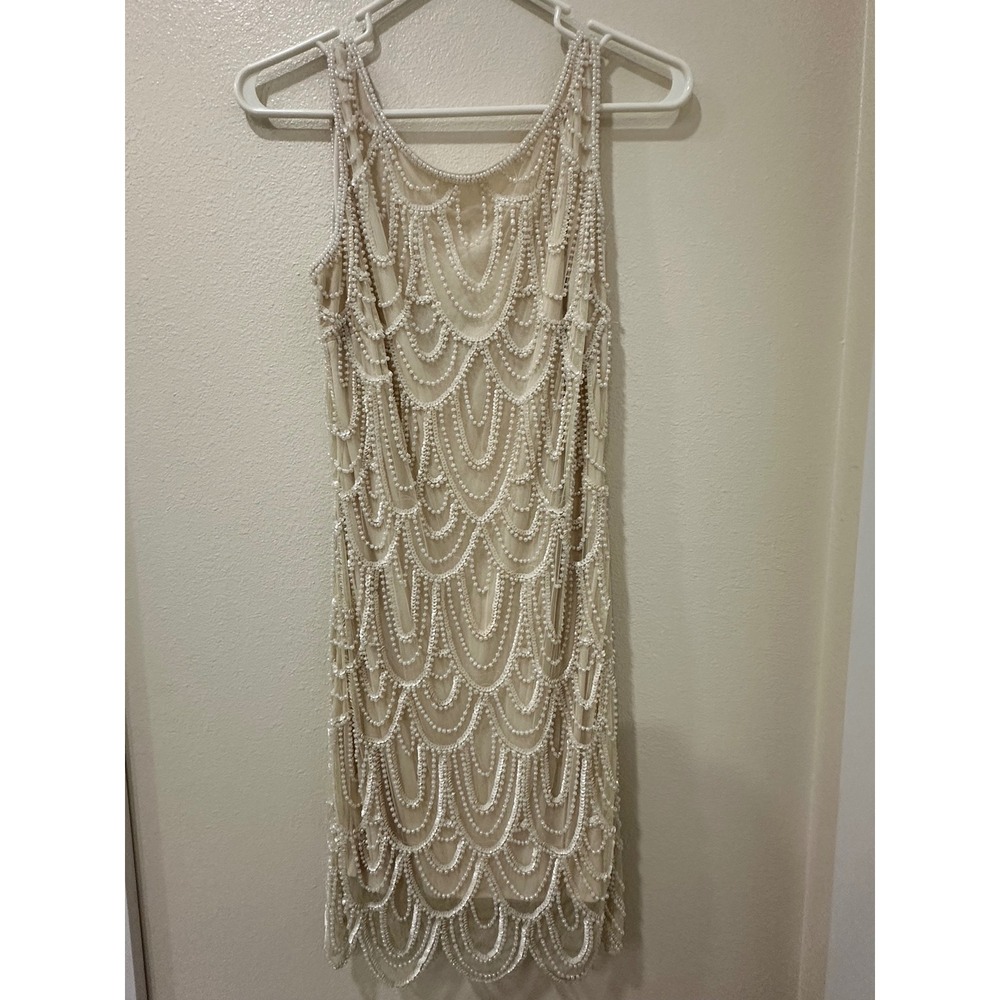 Prelude Women Size 4 Cream Beaded Sequin Scalloped Flapper Cocktail Dress India